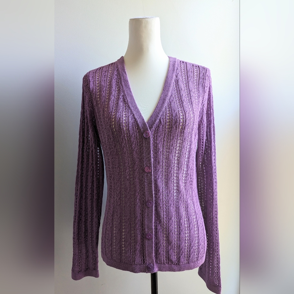 Talbot's Collection Open Weave Cardigan Sweater Size L
